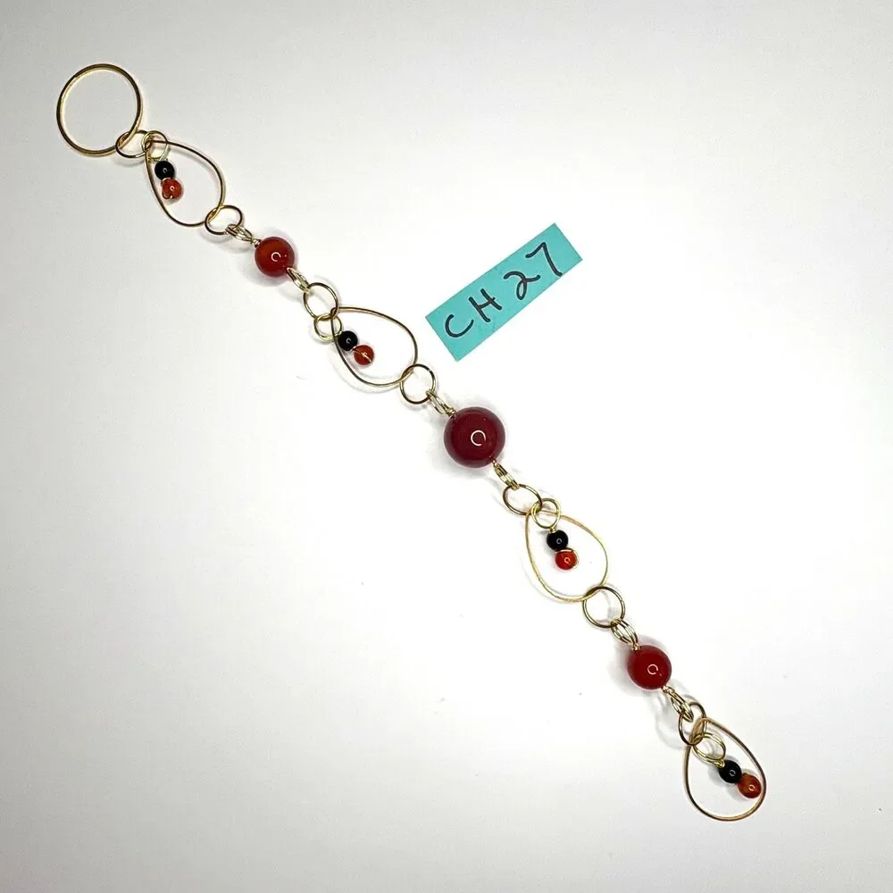 Carnelian Black Tourmaline Gemstone Hanging | Round Bead | Vitality Protection